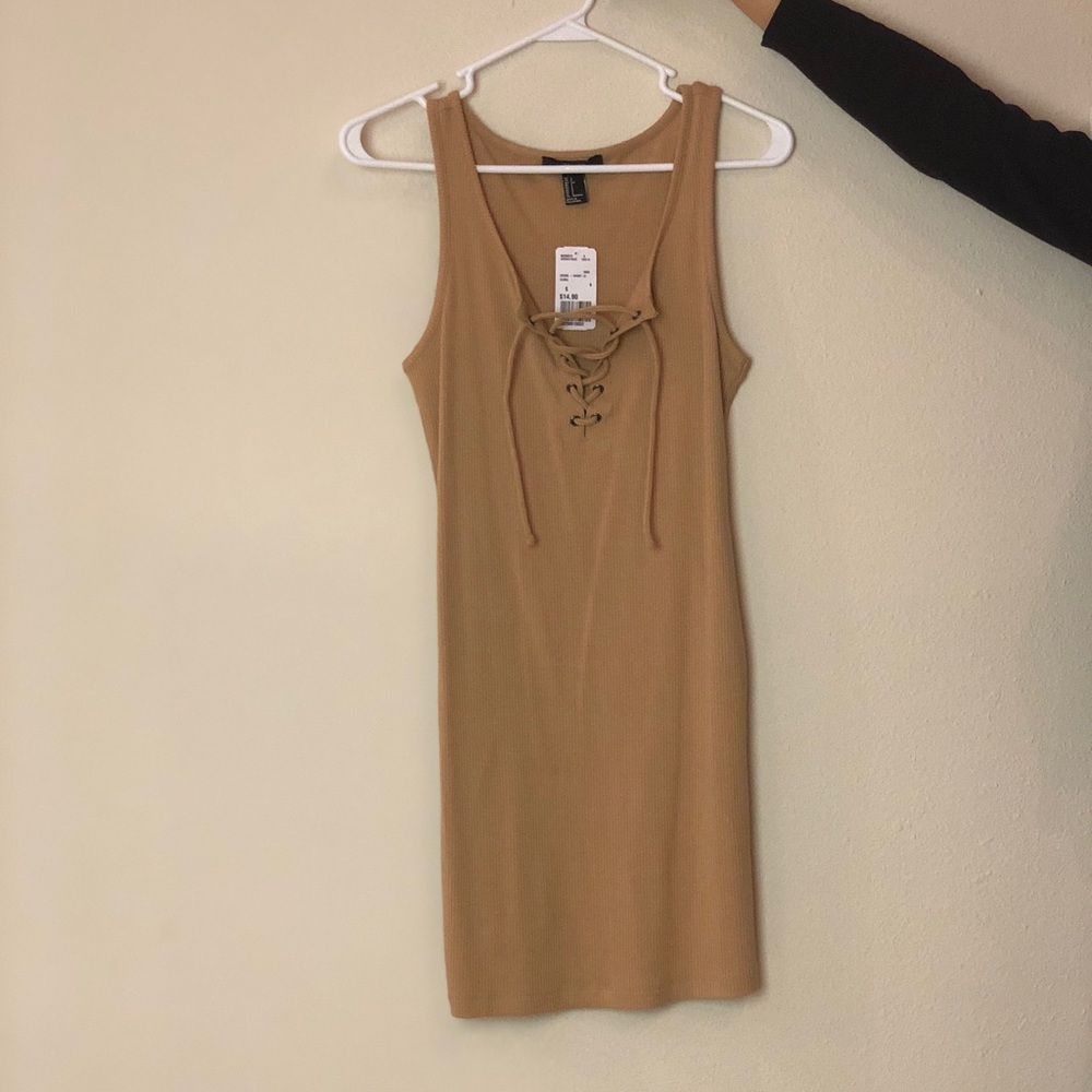 Forever 21 Beige Tank-Top, Lace-Up Dress